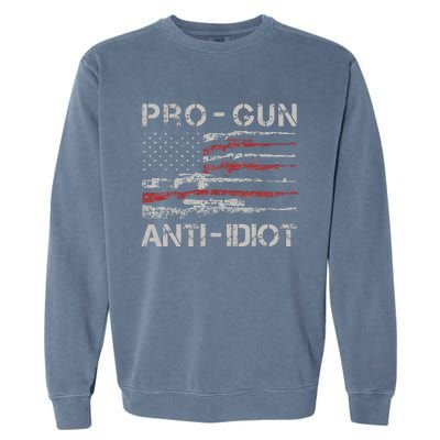 Pro Gun Anti Idiot Vintage USA Flag 2nd Amendment Garment-Dyed Sweatshirt