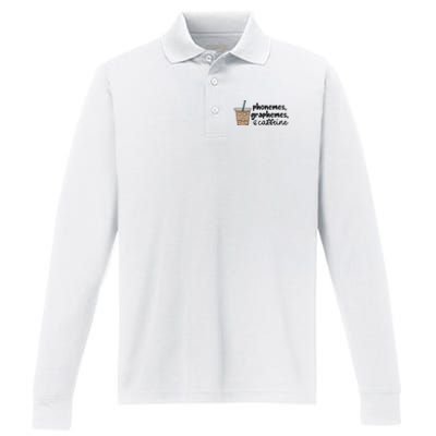 Phonemes Graphemes And Caffeine Performance Long Sleeve Polo