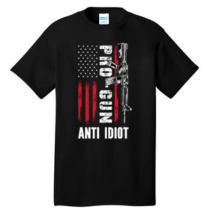 Pro Gun Anti Idiot American Flag Ar15 Tall T-Shirt