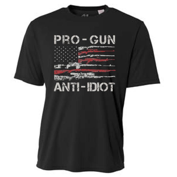 Pro Gun Anti Idiot Vintage USA Flag 2nd Amendment Cooling Performance Crew T-Shirt