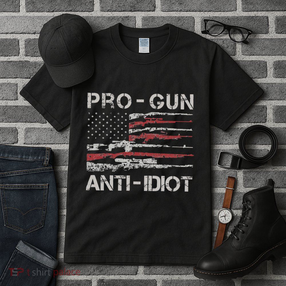 Pro Gun Anti Idiot Vintage USA Flag 2nd Amendment Tall T-Shirt