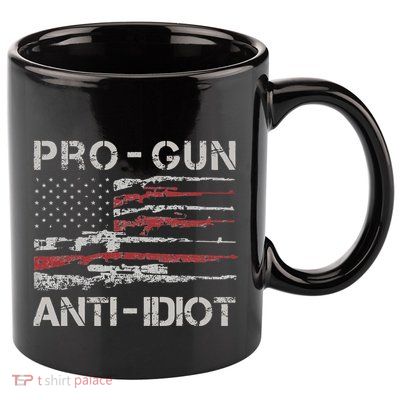 Pro Gun Anti Idiot Vintage USA Flag 2nd Amendment 11oz C Handle Ceramic Mug