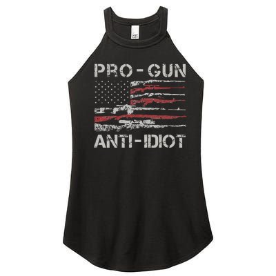 Pro Gun Anti Idiot Vintage USA Flag 2nd Amendment Women’s Perfect Tri Rocker Tank