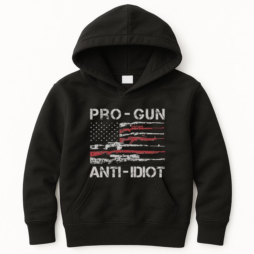 Pro Gun Anti Idiot Vintage USA Flag 2nd Amendment Kids Hoodie