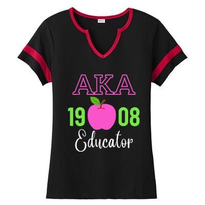 Pink Green AKA Educator Black History Month Teacher Squad Ladies Halftime Notch Neck Tee