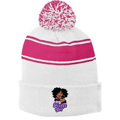 Pisces Girl Afro Girl Zodiac Signs Birthday Stripe Pom Pom Beanie