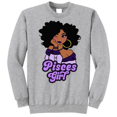 Pisces Girl Afro Girl Zodiac Signs Birthday Tall Sweatshirt