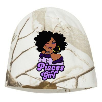 Pisces Girl Afro Girl Zodiac Signs Birthday Kati - Camo Knit Beanie