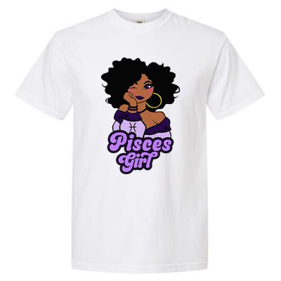 Pisces Girl Afro Girl Zodiac Signs Birthday Garment-Dyed Heavyweight T-Shirt