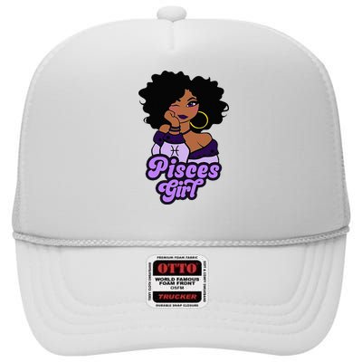 Pisces Girl Afro Girl Zodiac Signs Birthday High Crown Mesh Back Trucker Hat