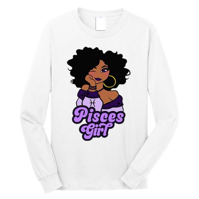 Pisces Girl Afro Girl Zodiac Signs Birthday Long Sleeve Shirt