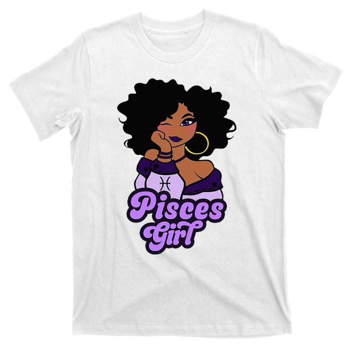 Pisces Girl Afro Girl Zodiac Signs Birthday T-Shirt