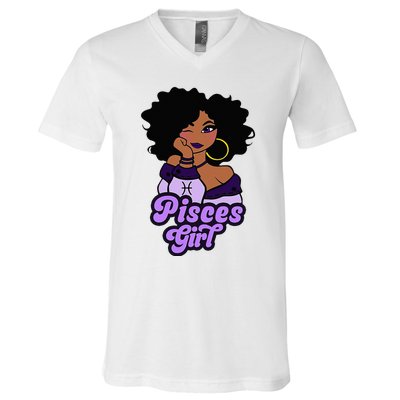 Pisces Girl Afro Girl Zodiac Signs Birthday V-Neck T-Shirt