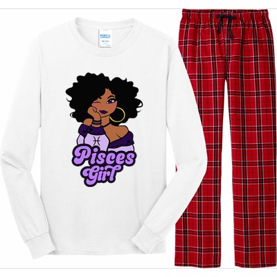 Pisces Girl Afro Girl Zodiac Signs Birthday Long Sleeve Pajama Set