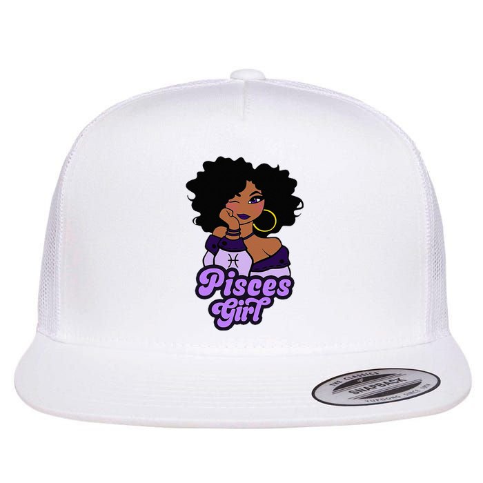 Pisces Girl Afro Girl Zodiac Signs Birthday Flat Bill Trucker Hat