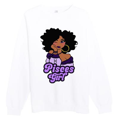 Pisces Girl Afro Girl Zodiac Signs Birthday Premium Crewneck Sweatshirt