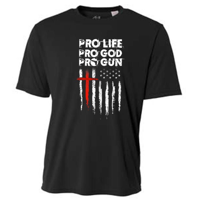 Pro Gun American Flag Patriotic Christian Cooling Performance Crew T-Shirt