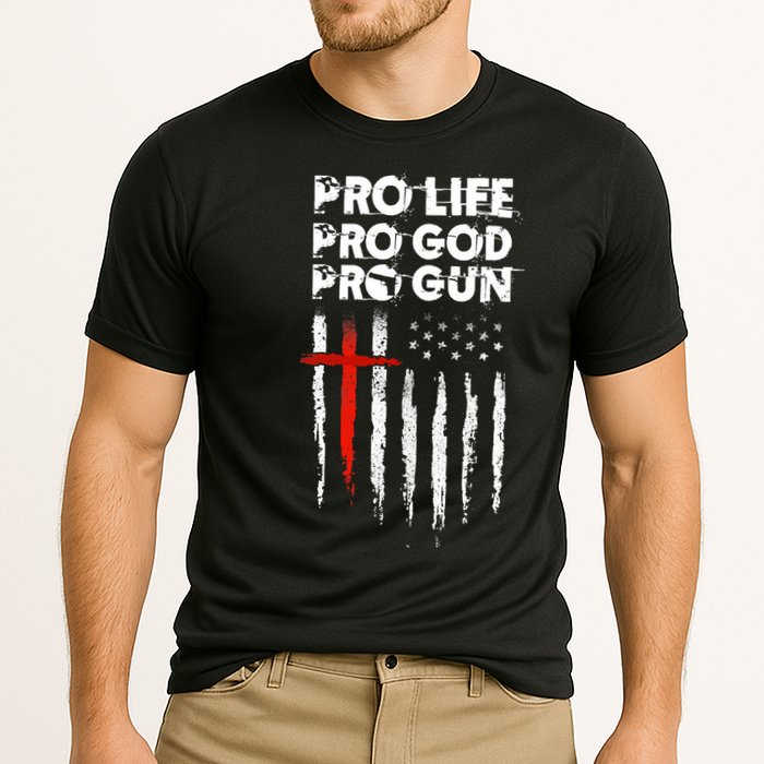 Pro Gun American Flag Patriotic Christian Cooling Performance Crew T-Shirt