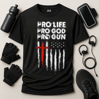 Pro Gun American Flag Patriotic Christian Cooling Performance Crew T-Shirt