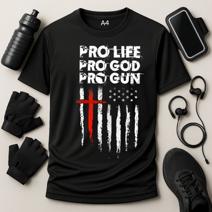 Pro Gun American Flag Patriotic Christian Cooling Performance Crew T-Shirt