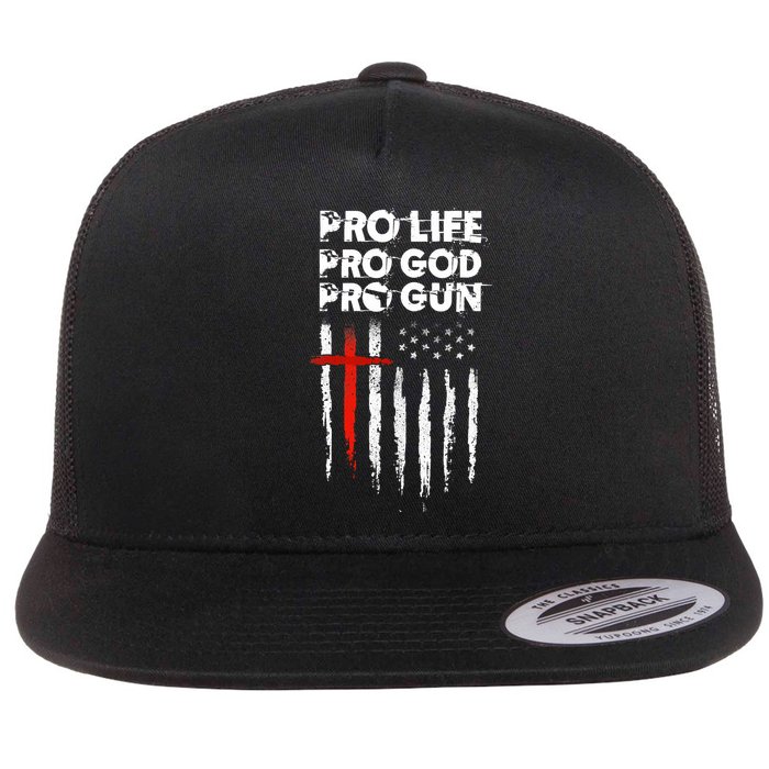 Pro Gun American Flag Patriotic Christian Flat Bill Trucker Hat