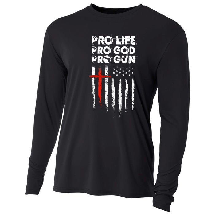 Pro Gun American Flag Patriotic Christian Cooling Performance Long Sleeve Crew