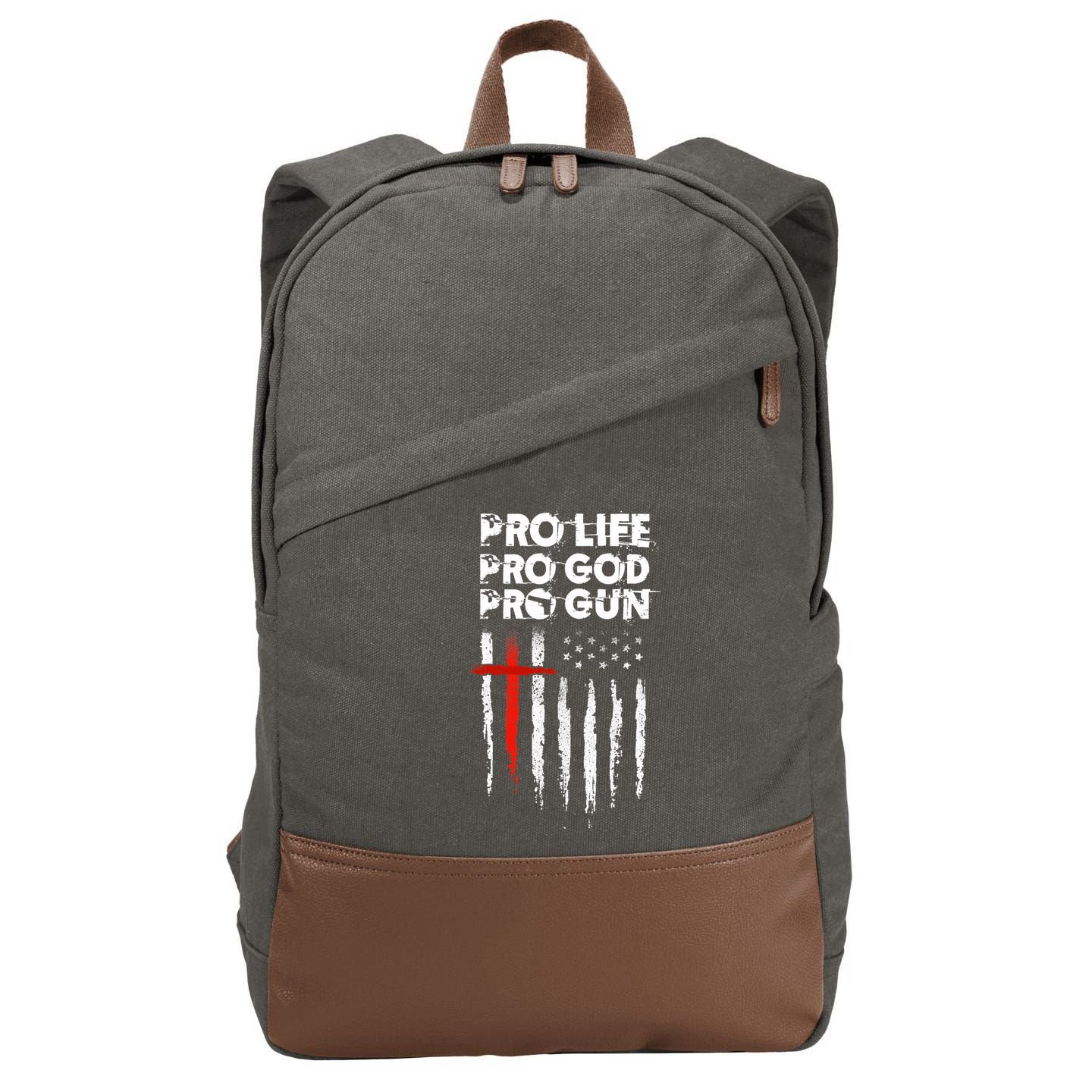 Pro Gun American Flag Patriotic Christian Cotton Canvas Backpack