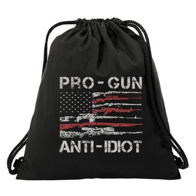 Pro Gun Anti Idiot Vintage Usa Flag 2nd Amendment Drawstring Bag