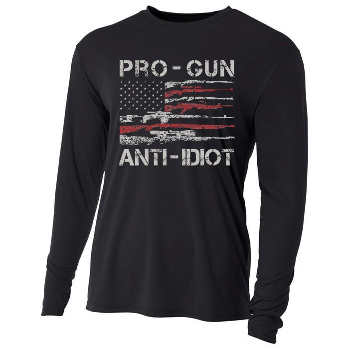 Pro Gun Anti Idiot Vintage Usa Flag 2nd Amendment Cooling Performance Long Sleeve Crew