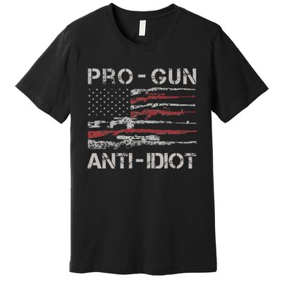 Pro Gun Anti Idiot Vintage Usa Flag 2nd Amendment Premium T-Shirt