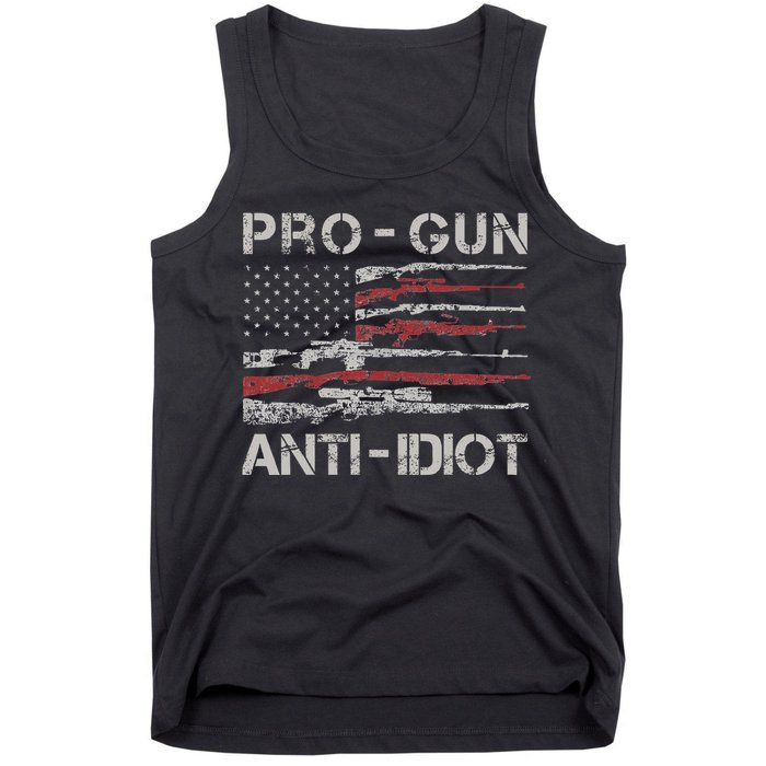 Pro Gun Anti Idiot Vintage Usa Flag 2nd Amendment Tank Top