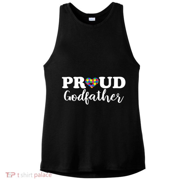 Proud Godfather Autism Awareness Puzzle Autistic Support Gift Ladies PosiCharge Tri-Blend Wicking Tank