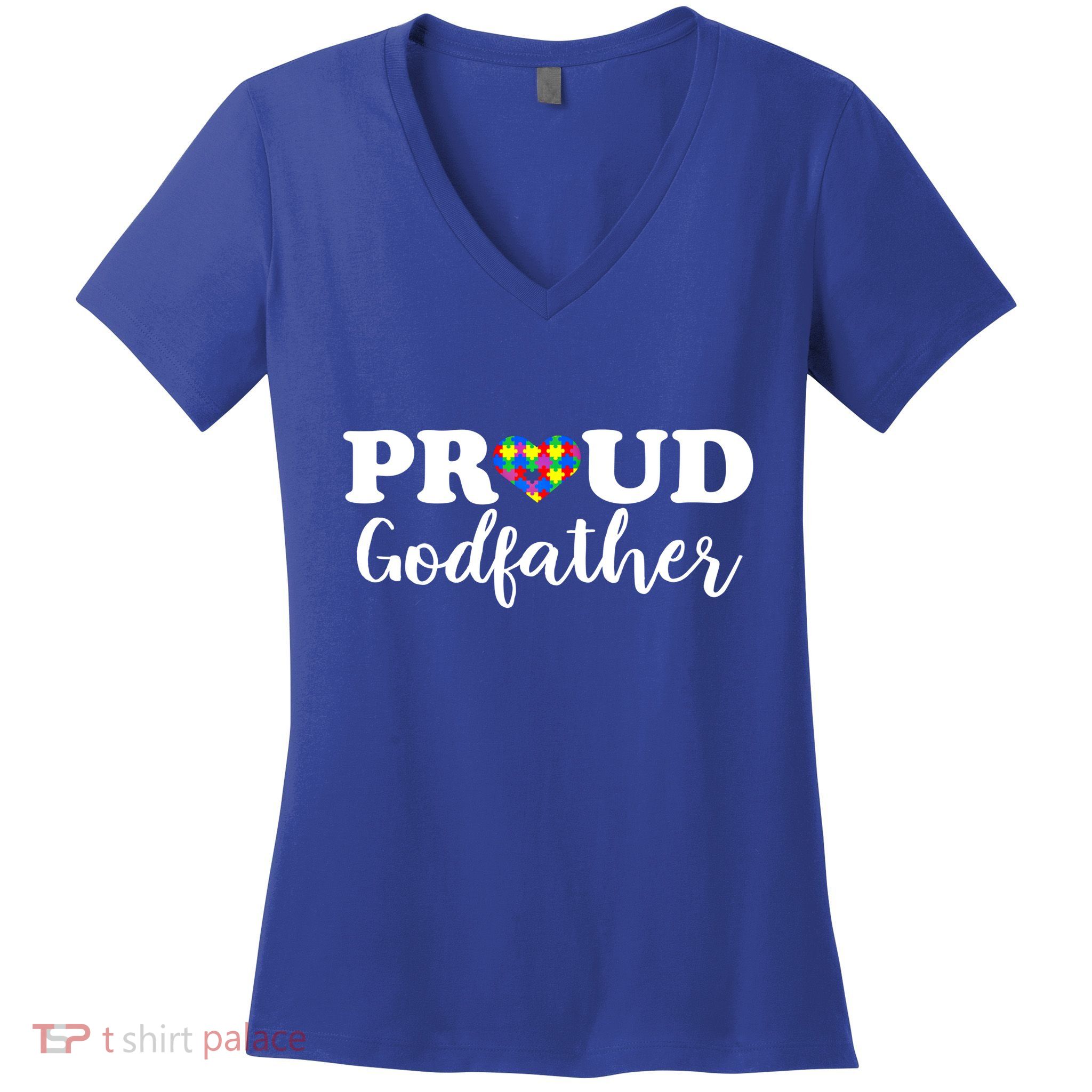 Proud Godfather Autism Awareness Puzzle Autistic Support Gift Women's V-Neck T-Shirt