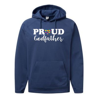 Proud Godfather Autism Awareness Puzzle Autistic Support Gift Performance Fleece Hoodie