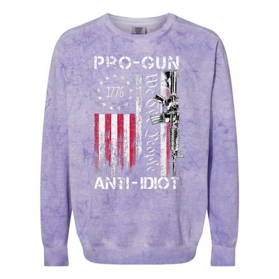 Pro Gun Anti Idiot Vintage Usa Flag 2nd Amendment Colorblast Crewneck Sweatshirt