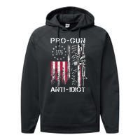 Pro Gun Anti Idiot Vintage Usa Flag 2nd Amendment Performance Fleece Hoodie