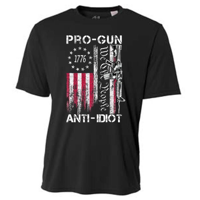 Pro Gun Anti Idiot Vintage Usa Flag 2nd Amendment Cooling Performance Crew T-Shirt