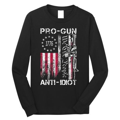 Pro Gun Anti Idiot Vintage Usa Flag 2nd Amendment Long Sleeve Shirt