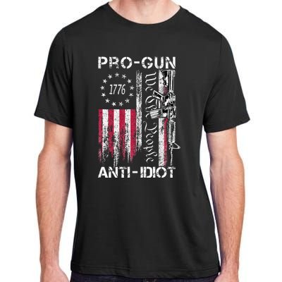 Pro Gun Anti Idiot Vintage Usa Flag 2nd Amendment Adult ChromaSoft Performance T-Shirt