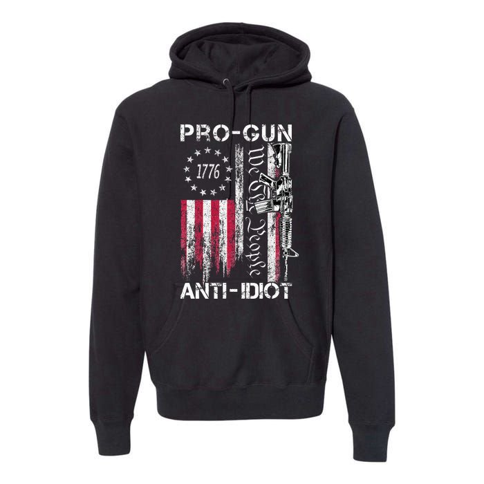 Pro Gun Anti Idiot Vintage Usa Flag 2nd Amendment Premium Hoodie