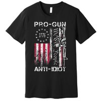 Pro Gun Anti Idiot Vintage Usa Flag 2nd Amendment Premium T-Shirt