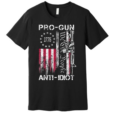 Pro Gun Anti Idiot Vintage Usa Flag 2nd Amendment Premium T-Shirt