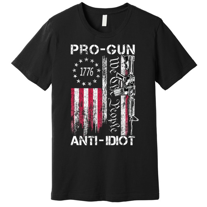 Pro Gun Anti Idiot Vintage Usa Flag 2nd Amendment Premium T-Shirt