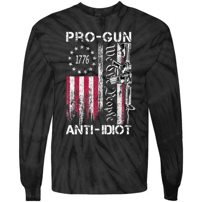 Pro Gun Anti Idiot Vintage Usa Flag 2nd Amendment Tie-Dye Long Sleeve Shirt