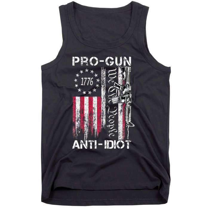 Pro Gun Anti Idiot Vintage Usa Flag 2nd Amendment Tank Top