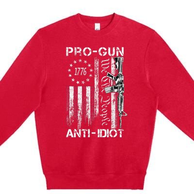 Pro Gun Anti Idiot Vintage Usa Flag 2nd Amendment Premium Crewneck Sweatshirt