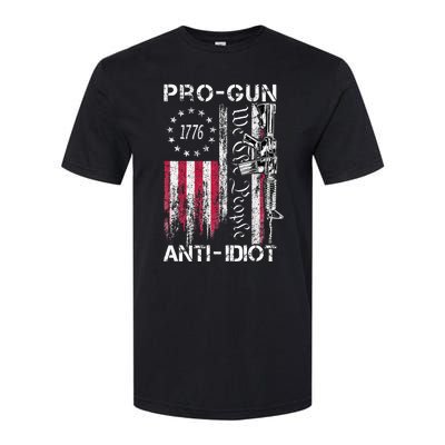 Pro Gun Anti Idiot Vintage Usa Flag 2nd Amendment Softstyle CVC T-Shirt