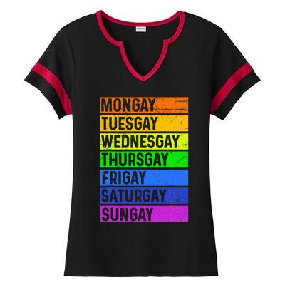 Pride Gay Agenda Love Lgbt Mongay Tuesgay Funny Pride Month Ladies Halftime Notch Neck Tee