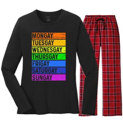 Pride Gay Agenda Love Lgbt Mongay Tuesgay Funny Pride Month Women's Long Sleeve Flannel Pajama Set 