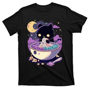 Pastel Goth Aesthetic Kawaii Creepy Cat Eating Ra Noodles T-Shirt